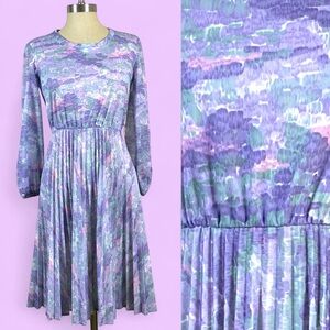 Vtg Purple Pastel Cloud Print Dress